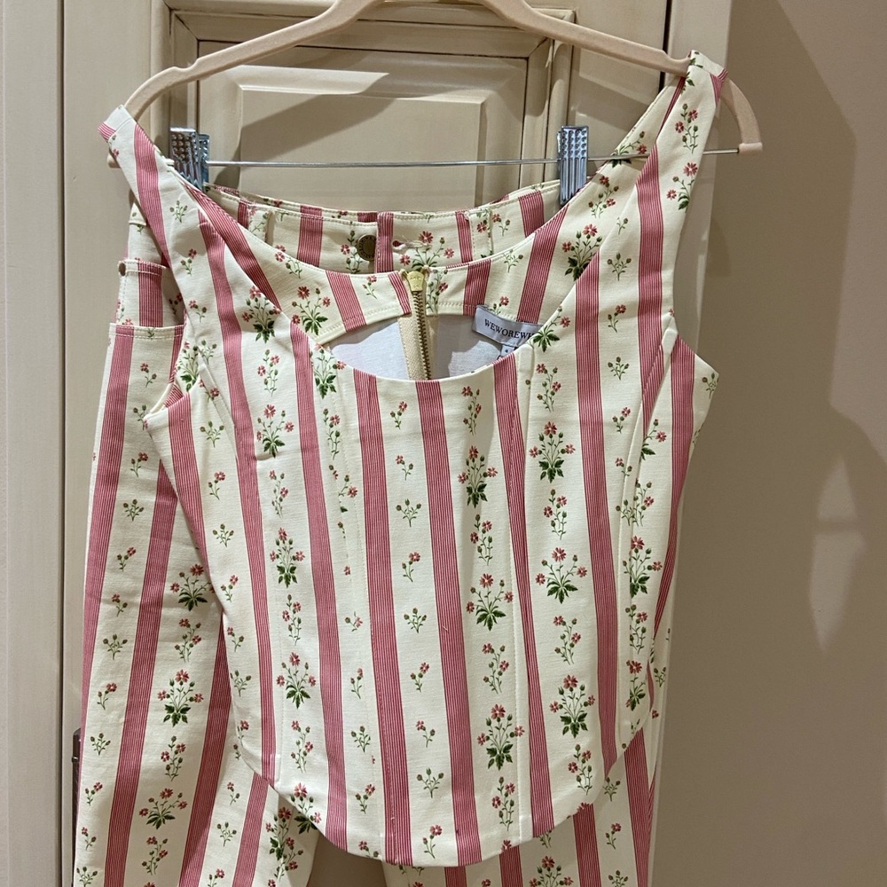 We wore what Lemon Icing print Striped Pink and Cream Floral Set corset top BNWT - Picture 5 of 16